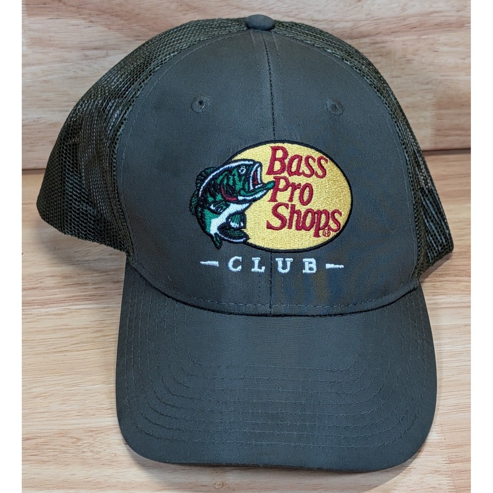 Bass Pro Shops Club Trucker Hat Olive Green Mesh Snapback Fishing Cap OSFM